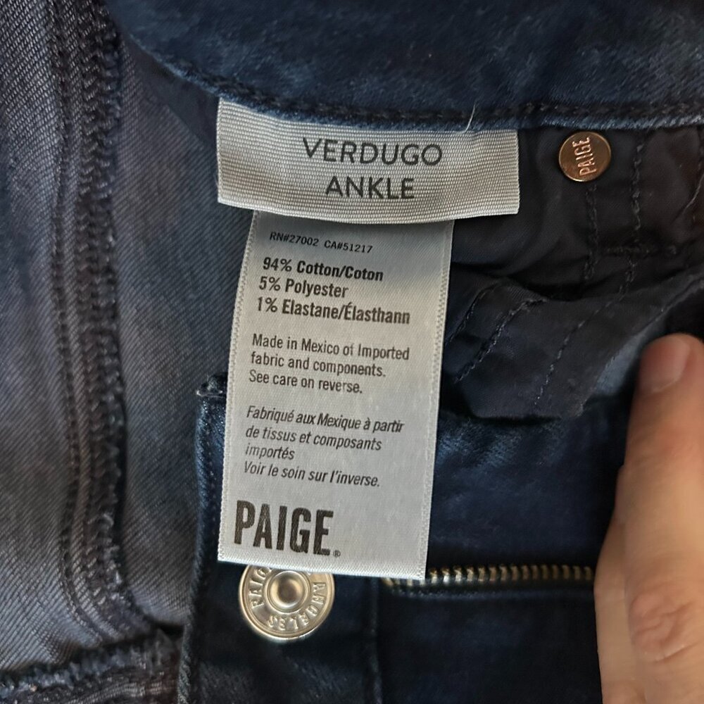 PAIGE Verdugo Ankle Skinny Jeans Women’s 26 Dark Wash Raw Hem Stretch Denim - Picture 4 of 11